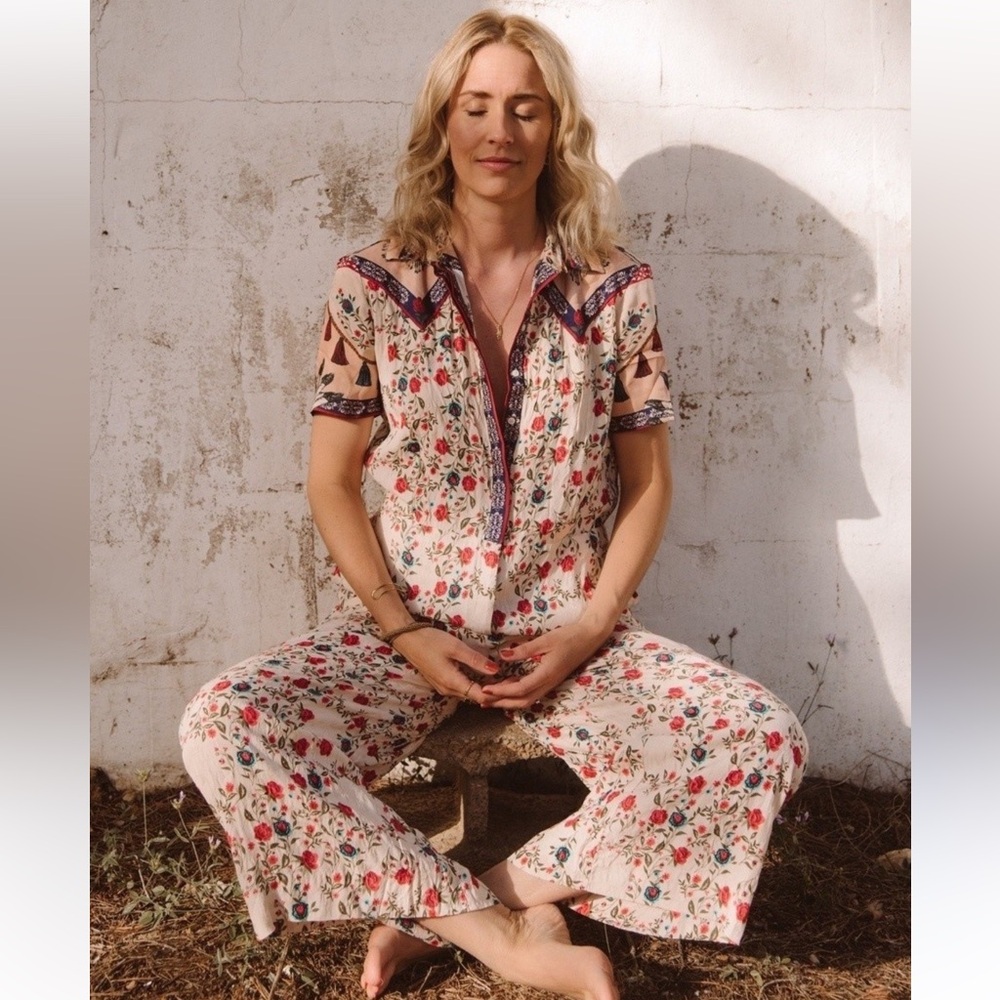 Sandro Define Floral Button-Front Floral Jumpsuit size XL